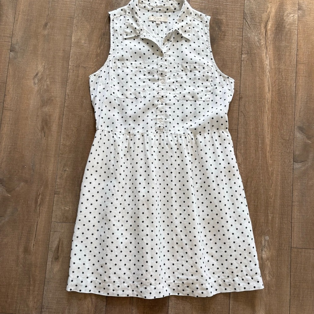 Ann Taylor Loft Women's White & Black Polka Dot Linen Shirt Dress Size 6 - Picture 17 of 17